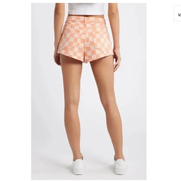 Nasty Gal Checkerboard High Waist Shorts Orange Sherbet sz 12